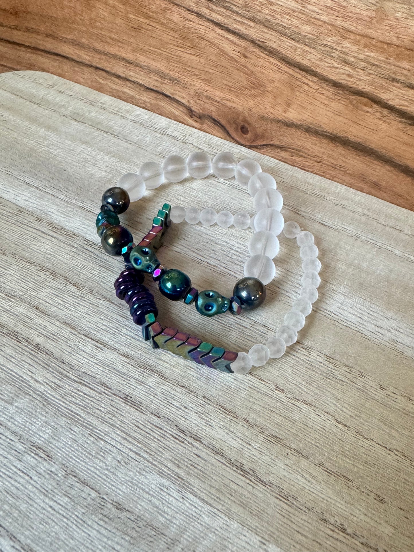 Skull Glass Beads Bracelet Set