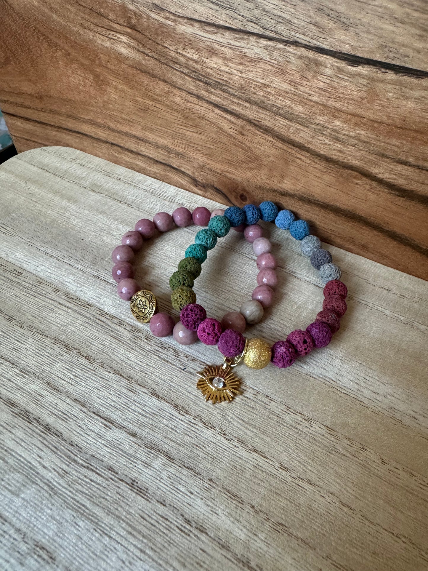 Rhodonite/Lava Bead Bracelet Set