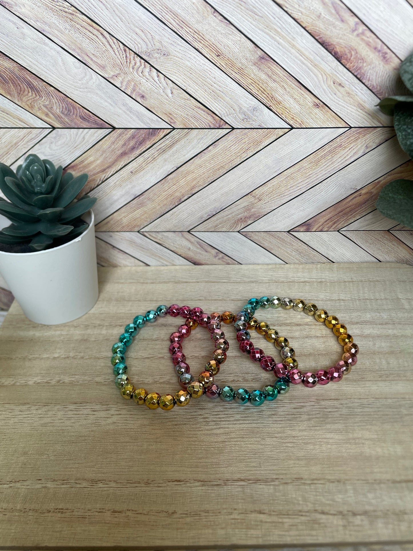 Plated Hematite Stretch Bracelets