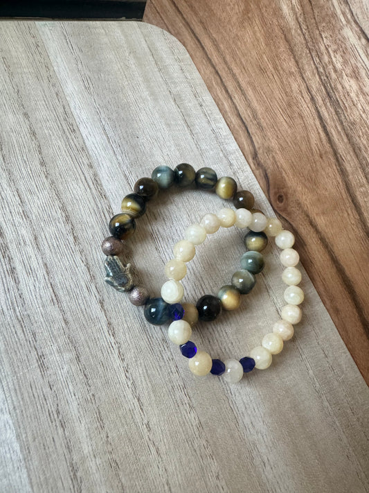 Blue Tigers / Calcite Bracelet Set