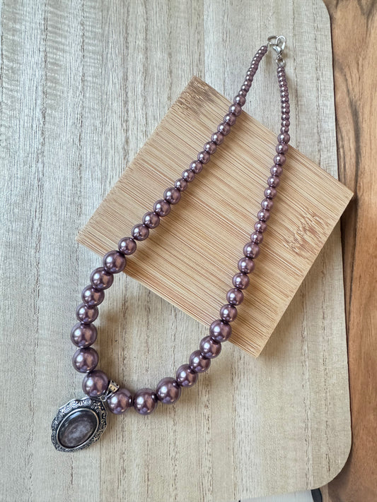 Lepidolite & Glass Pearl Necklace