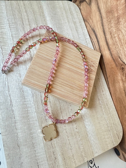 Pink/Green Glass Bead Necklace