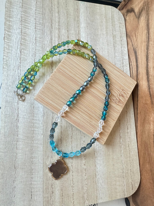 Teal/Gray/Green Glass Bead Necklace