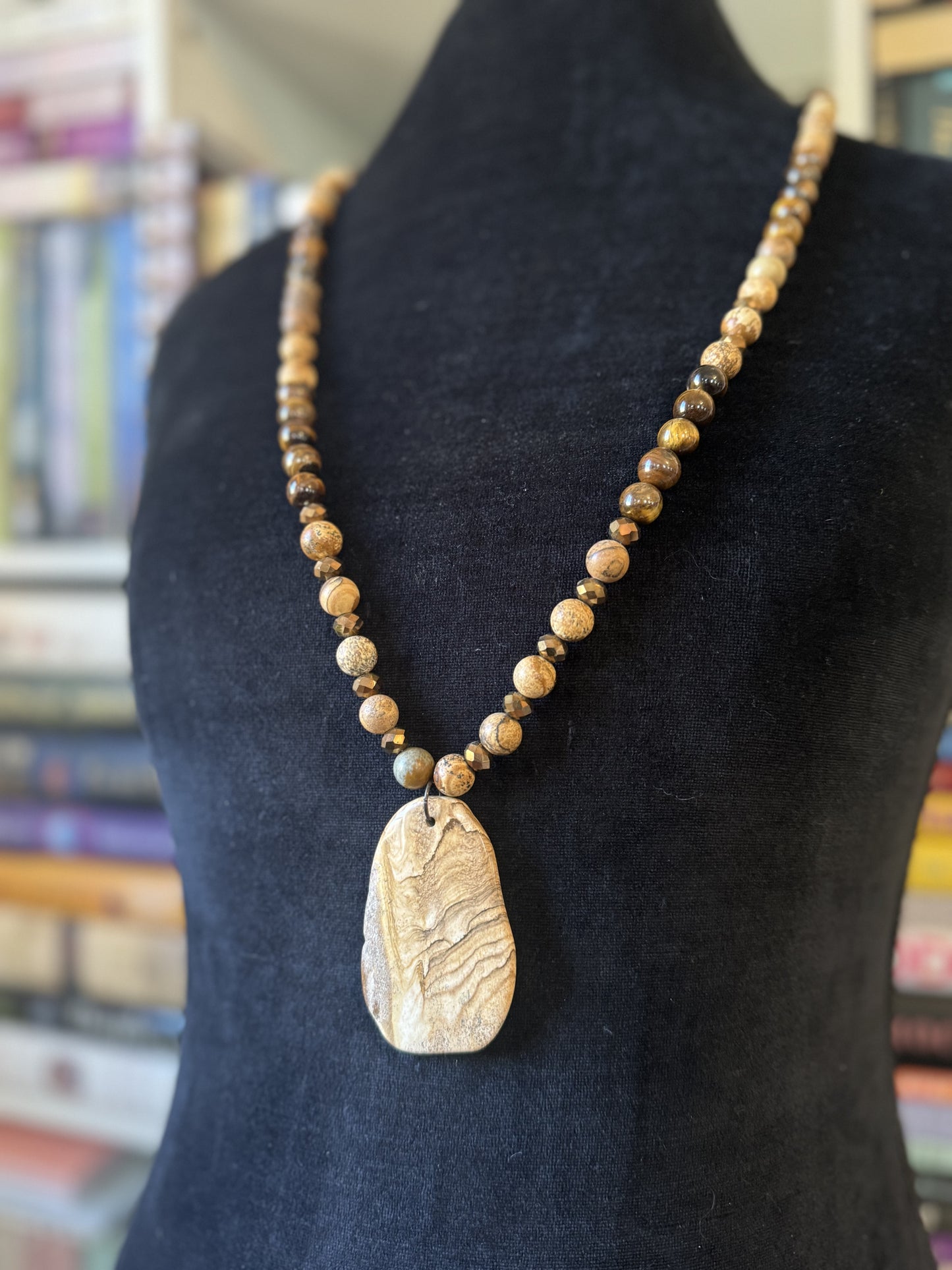 Picture Jasper Long Beaded Necklace